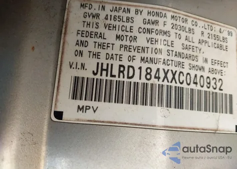 1999 Honda Cr-V Lx from USA, damaged, VIN JHLRD184XXC040932